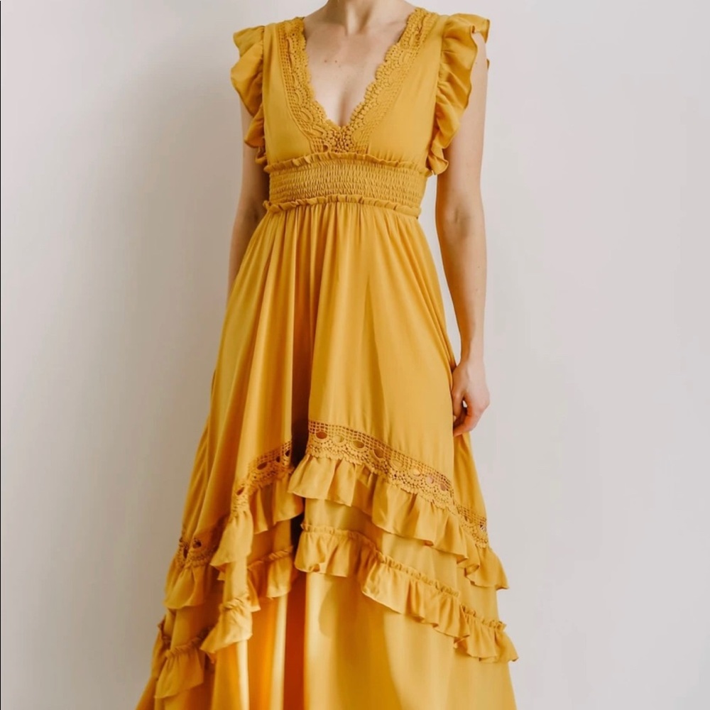 Baltic Born Jasmine Ruffle Maxi Dress Mustard L